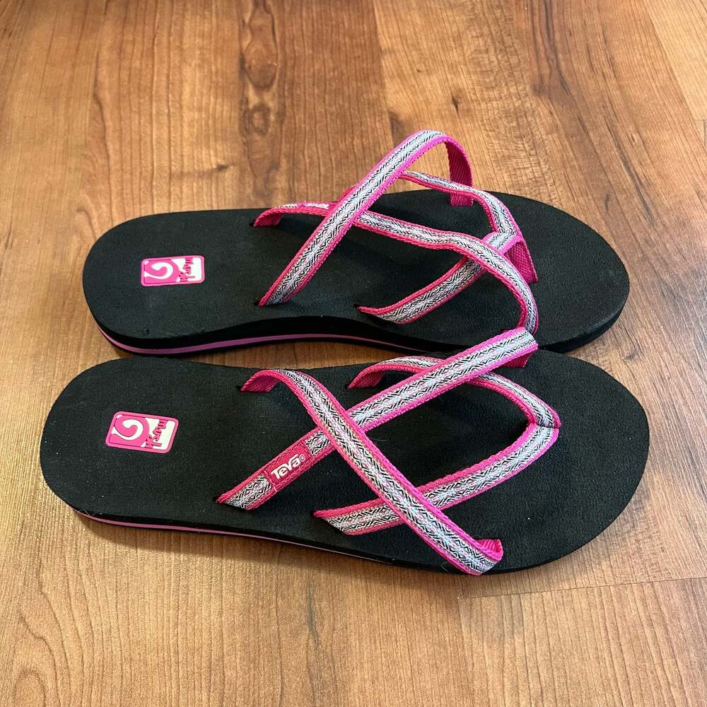 Teva Olowahu Mush Women's Strappy Flip-Flop Sandals Black and Pink Size 10 - Picture 3 of 5